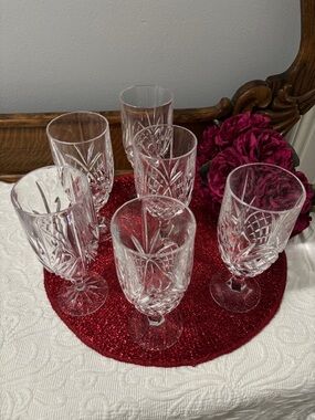 6 Iced Tea Crystal Shannon by Godinger Dublin Goblets ~ Fan Diamond